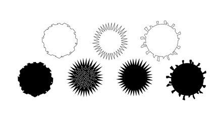 Virus set, Virus particle, sign. Vector linear silhouette illustration isolated on white background