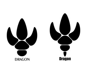 Fantastic dragon or dinosaur paw print. Logo, sign. Vector silhouette illustration, isolated on white background