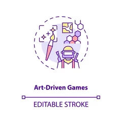 Fototapeten Art driven games concept icon. Video games types. Show beautiful picture while playing. Project idea thin line illustration. Vector isolated outline RGB color drawing. Editable stroke © bsd studio