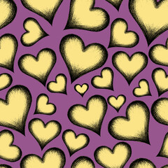 estampado corazones morado y amarillo