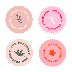set of labels, emblems for products for nursing mothers, pregnant women, women, girls. Healthy lifestyle, caring for women-vector illustration.