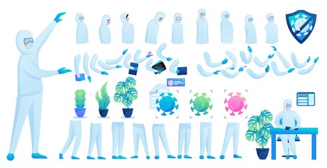 Fototapeta premium Constructor for creating a doctor in protective suit N 5. Create your own doctor to fight the epidemic. Flat 2D vector illustration