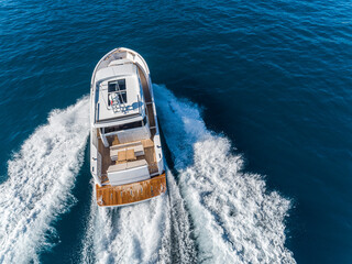 motor yacht in navigation aerial view