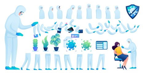 Constructor for creating a doctor in protective suit N 9. Create your own doctor to fight the epidemic. Flat 2D vector illustration