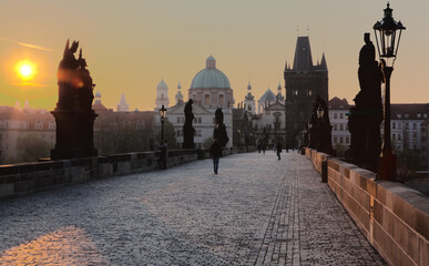 Obraz premium Sunrise at Charles Bridge, Prague