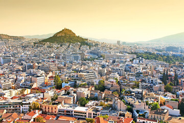 Mt Lycabettus from Acropolis in the morning, Athens, Greece