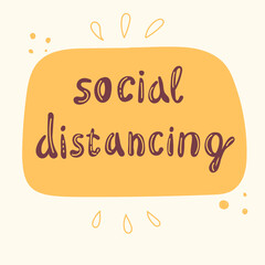 Social distancing banner with cartoon quote.