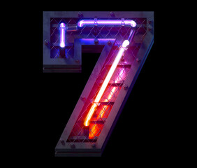 Heavy metal ultra neon font. Number 7.