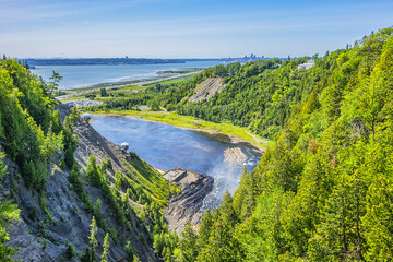 Fototapeta na wymiar Park de la Chute-Montmorency located between the river and the cliffs (10 km east of Quebec City), it's one of provinces most spectacular sites with Montmorency falls. Quebec, Canada, North America.