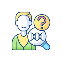 Obraz premium DNA test RGB color icon. Chemical research. Human identity. Laboratory analysis for gene data. Genetic engineering. Clinical lab examination. Biology, healthcare. Isolated vector illustration