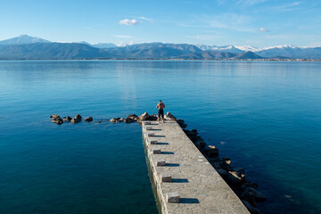 Nafplion, Peloponesse, Greece - January 06, 2019: Mountain view across the sea