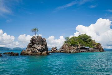 Fototapeta premium Beautiful landscape from one of the islands in the Adaman Sea. Travel resort background. Summer vacatioan. Copy space.