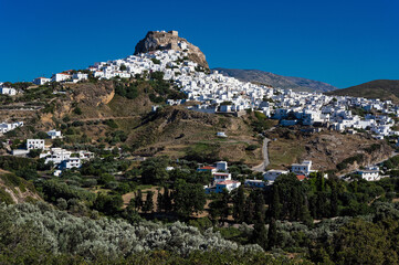 Naklejka premium Distant view of Skyros town or Chora, the capital of Skyros island in Greece