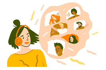 Online conference creative concept. Video conference, web chat, online meeting. Team meeting online. Work from home. Vector flat illustration for designers templates.