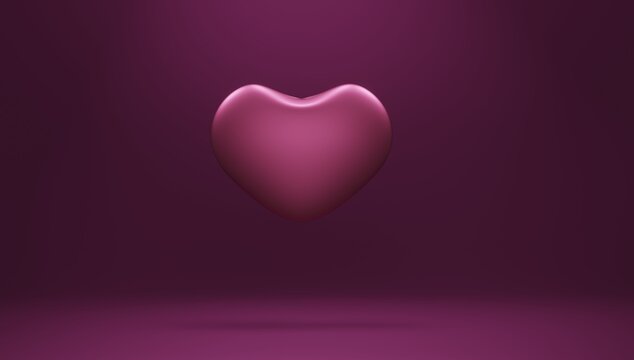 3D render of glowing pink heart isolated, monochrome  greeting card template