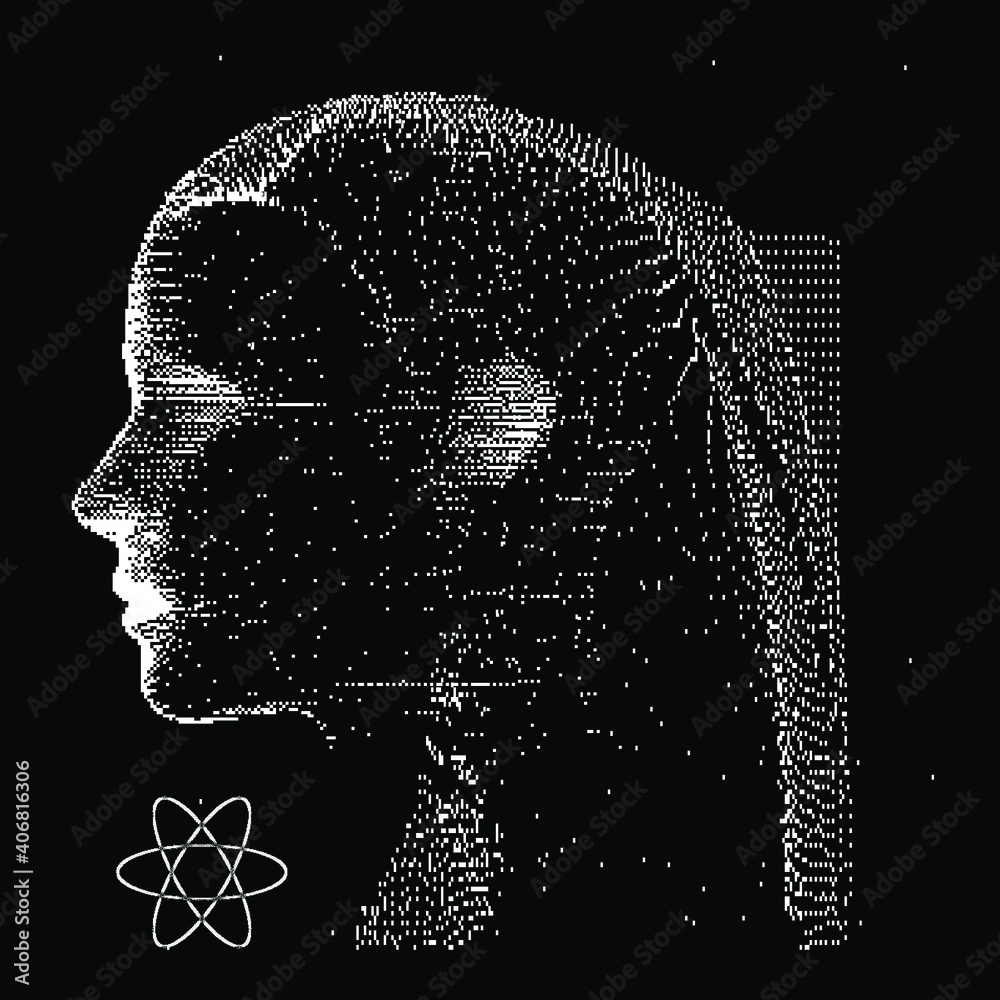 Aufkleber Abstract technology background with 3d face made of particles. Conceptual illustration of Artificial intelligence.