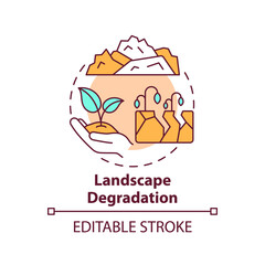 Landscape degradation concept icon. Climate justice idea thin line illustration. Human-induced processes acting upon the land Vector isolated outline RGB color drawing. Editable stroke