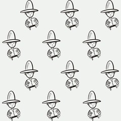 Simple pattern im black and white colors with funny man. Design for wallpaper, fabric, wrapping paper, textiles.