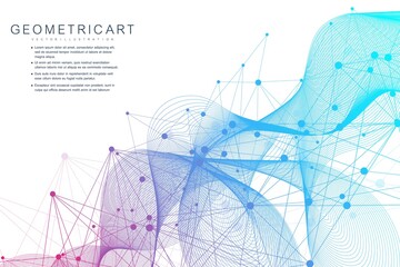 Geometric abstract background with connected line and dots. Structure molecule and communication. Big Data Visualization. Medical, technology, science background. Vector illustration.