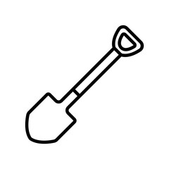 Shovel icon. Black contour silhouette. Linear drawing. Vector flat graphic illustration. The isolated object on a white background. Isolate.