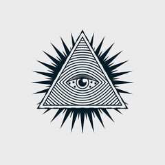 Eye in the triangle, pyramid vector icon. The sign of the third all-seeing eye. Esoteric symbol of intuition. Human design, yoga, hindu. Conspiracy theory of masons illustration