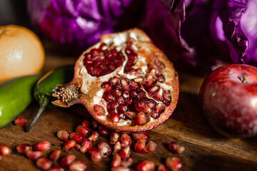 Pomegranate, fruits and veggies