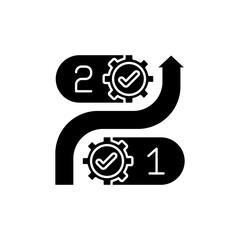 Consistency black glyph icon. Persistence in work. Business performance. Organization roadmap. Administrative plan. Core corporate value. Silhouette symbol on white space. Vector isolated illustration
