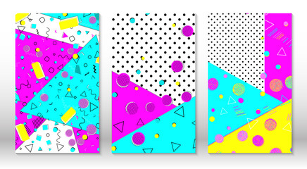 Set of memphis patterns. Abstract colorful fun background. Hipster style 80s-90s. Memphis elements.