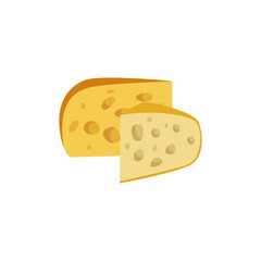 Yellow porous cut of head of cheese flat vector illustration isolated on white.
