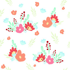 Flowers pattern on white background. illustration of plants vector. Beautiful vector flowers. Wildflowers vector
