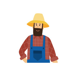 Cartoon farmer in farming clothes and straw hat smiling