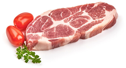 Raw pork steaks, isolated on white background