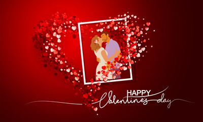 Valentines day card. Decorative red background with lot of valentines hearts