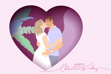 Valentines day card. Decorative background with kissing couple.