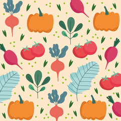 food pattern, pumpkin radish tomatoes leaf nature organic vegetables
