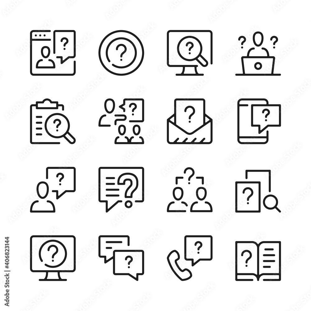 Poster question line icons set. modern graphic design concepts, simple outline elements collection. vector 