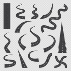 Obraz premium A set of vector isolated icons winding, crossroads highways and roads.