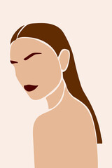 Teen Girl Face. Abstract Minimalist Boho Portrait For Teenage Girl Bedroom Wall Art Decor, Girls Party T-shirt Print etc, Shop Poster etc