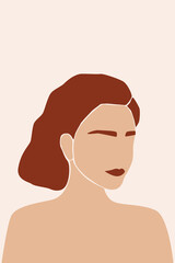 Teen Girl Face. Abstract Minimalist Boho Portrait For Teenage Girl Bedroom Wall Art Decor, Girls Party T-shirt Print etc, Shop Poster etc