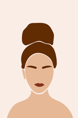 Teen Girl Face. Abstract Minimalist Boho Portrait For Teenage Girl Bedroom Wall Art Decor, Girls Party T-shirt Print etc, Shop Poster etc