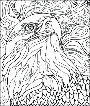 Vector eagle head color page illustration.
