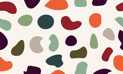 Terrazzo seamless patterns with colorful rock fragments. Set of backdrops with stone pieces or sprinkles. Bundle of rock textures. Vector illustration for wrapping paper, textile print.	