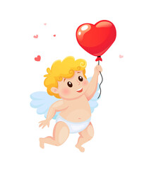 Cute cartoon Cupid with balloon in heart shape. Illustration for a Valentine's Day