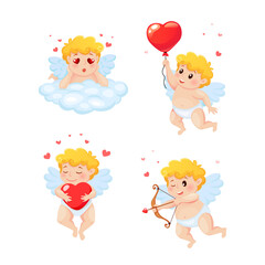 Set of cute cartoon Cupids. Illustration for a Valentine's Day