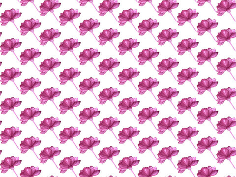 White-purple rectangular floral seamless pattern. Repeating background with simple watercolor flowers. Hand drawn d&eacute;cor for fabric print or wallpaper.