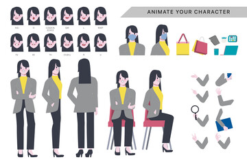 Character for woman character animated with emotions face and animation mouths.