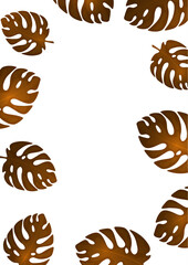 Trendy natural design of bright monstera leaves, place for text, white background. Botanical vector illustrations for advertising.