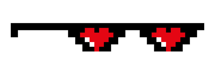Pixel glasses with hearts isolated on white