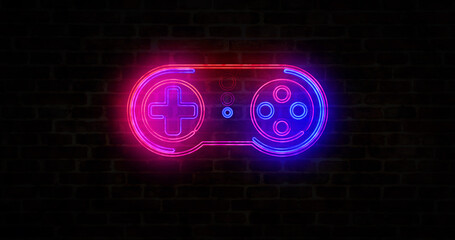 Esport game pad symbol neon on brick wall illustration