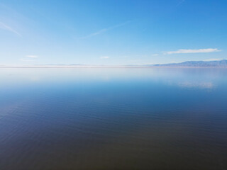 Aerial view of Bombay Beach and the Southern California Salton Sea landscape in California, United States. Salton Sea endorheic rift lake. 